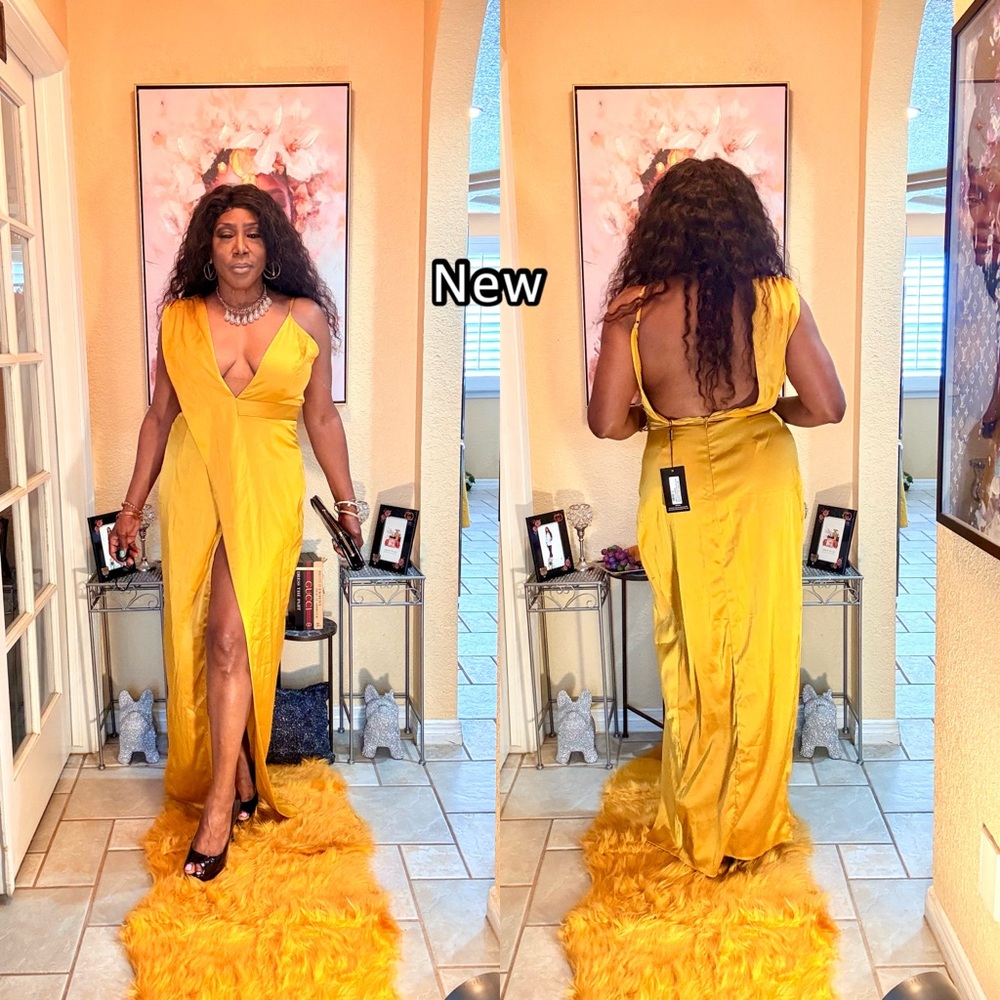 PrettyLittleThing Mustard Backless Dress